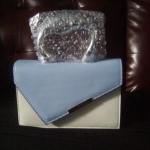 Powder Blue and White Geometric Clutch with Modern Design